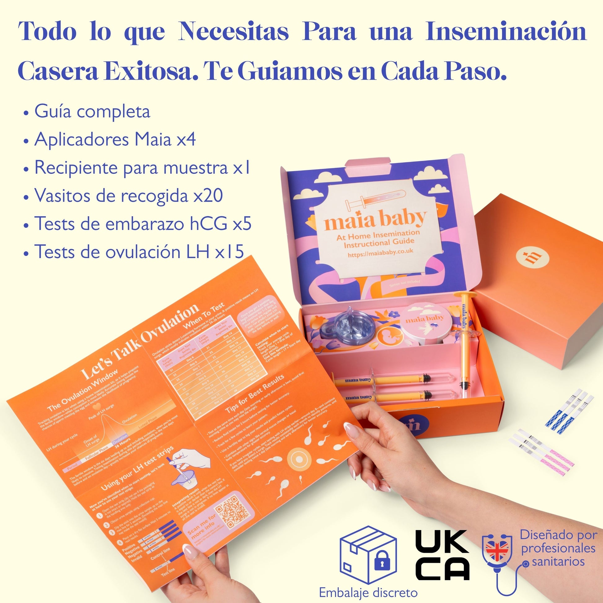 Contenido completo del kit de inseminación en casa Maia Baby
